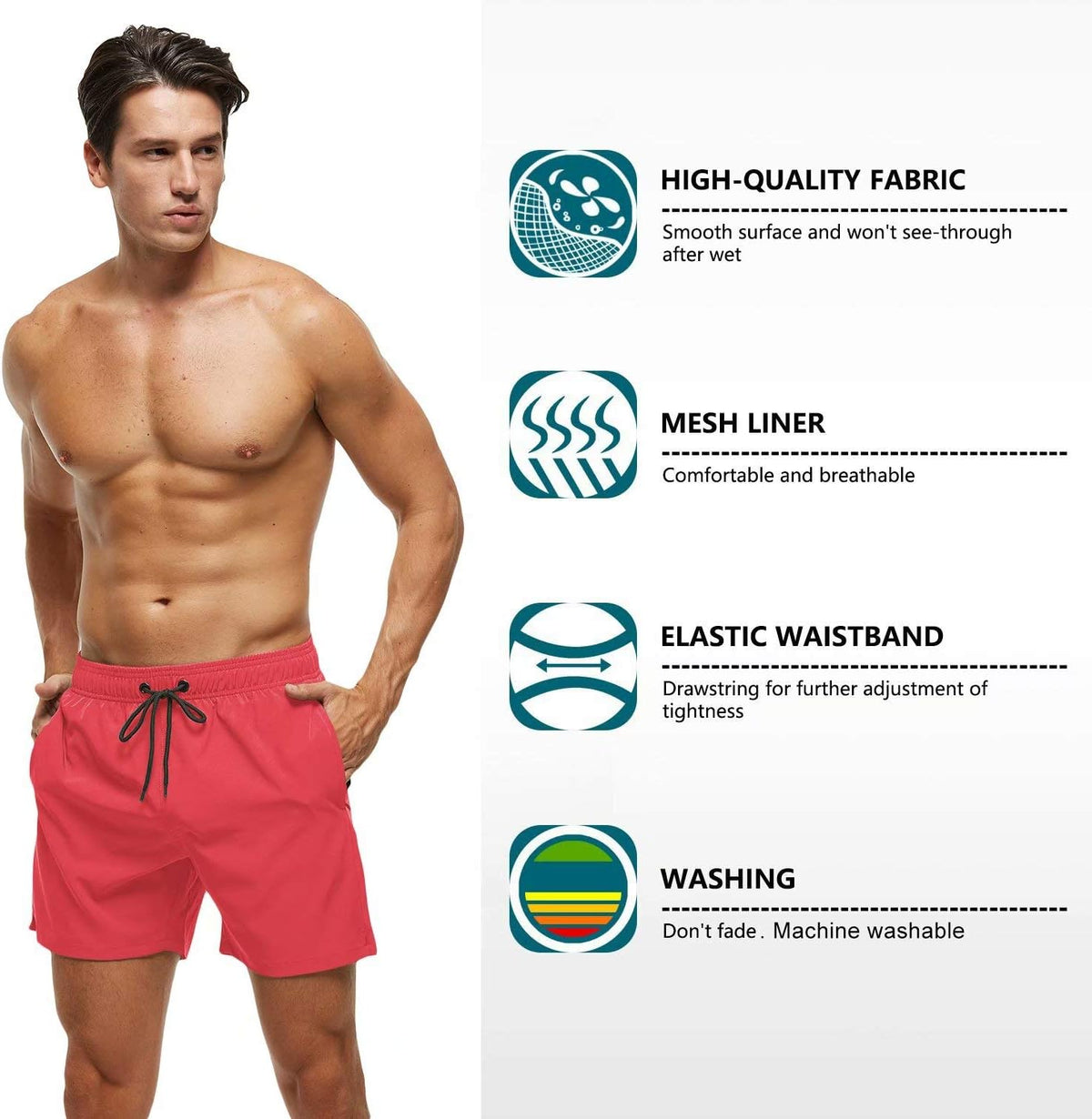 Tyhengta Men's Swim Trunks - Quick Dry Beach Shorts with Zipper Pockets & Mesh Lining