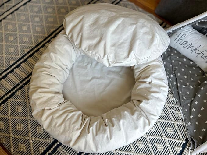 Organic Cotton Canvas Dog Bed: Removable Cover, Natural Fill - Made in USA (Natural, Large 35" x 8" inches)
