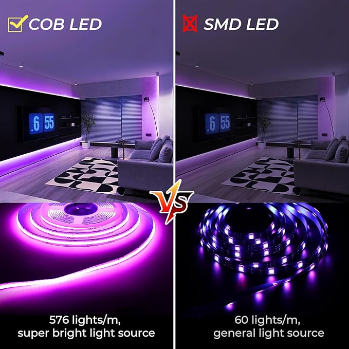 INDARUN RGB COB Led Strip Light 32.8ft, 5760 LEDs 10mm Width, Alexa Led Light Strip Color Changing Music Sync, 24V Smart Led Strip for TV Led Backlight, Room Decor(Without Adapter&Controller)