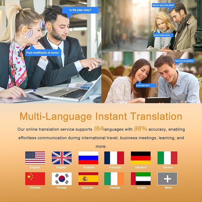 AI Translation Earbuds Real Time, 164 Language Translator Earbud 3-in-1