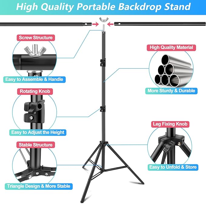 Green Screen Backdrop Kit with Stand, 5X6.5ft Portable Green Screen Backdrop