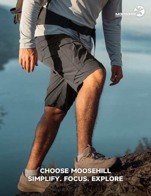 Moosehill Hiking Shorts - Lightweight Quick-Dry Cargo Shorts with 8 Pockets | Water-Resistant for Outdoor Adventures
