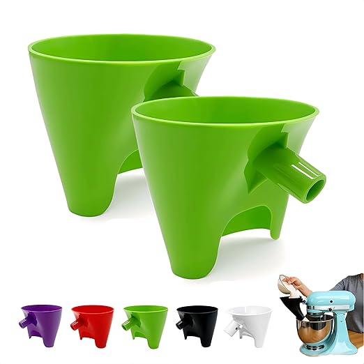 Flour Funnel for KitchenAid Mixer - Compatible with 5 Qt & 4.5 Qt Bowl-Lift Models | Dishwasher Safe, Anti-Splash Design for Mess-Free Baking | Includes 2-Piece Set (Green)