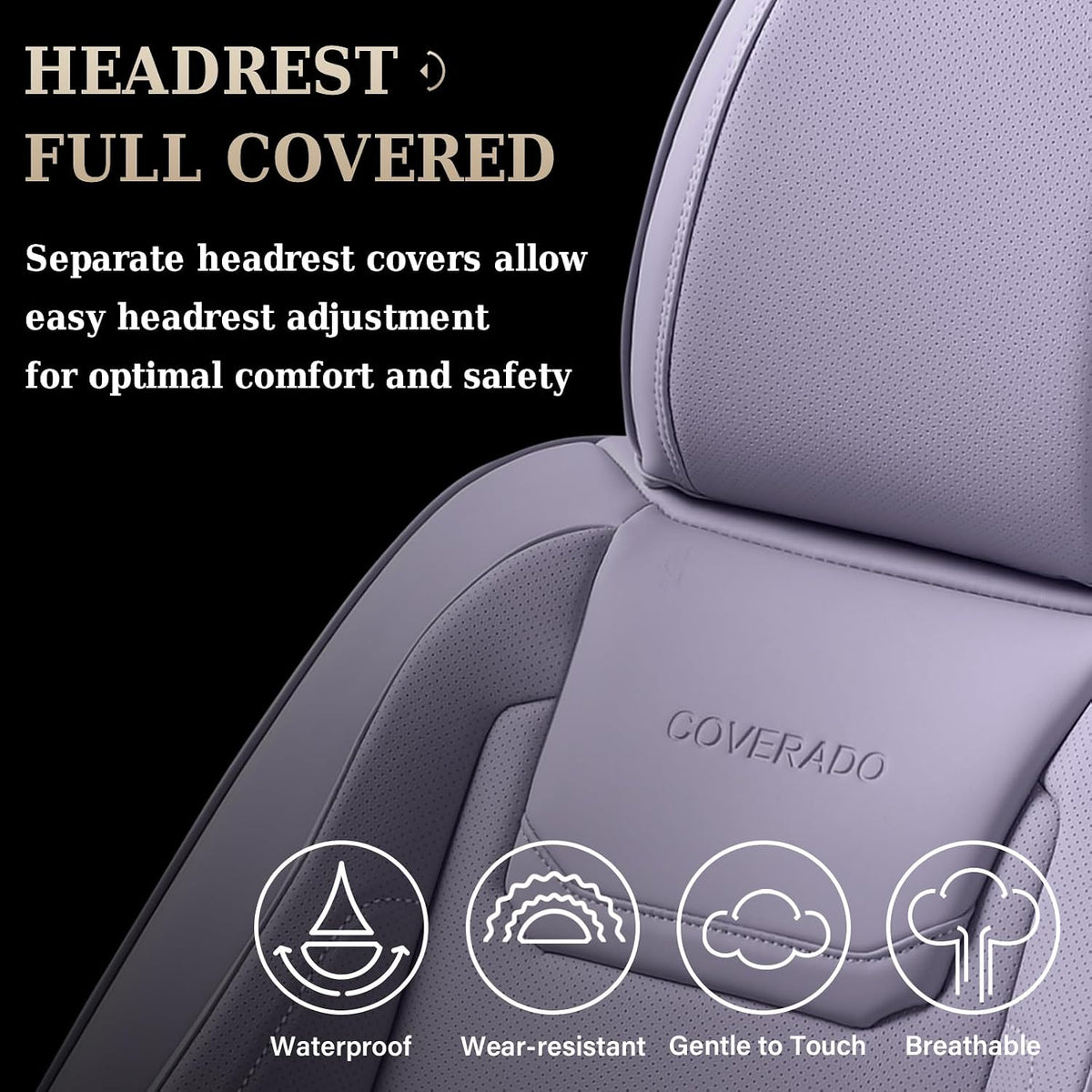 Coverado Car Seat Covers, Front Covers for Cars, Car Seat Cover Front Seats, Car Seat Protector Waterproof, Leather Car Seat Cushion, Universal Interior Covers Seat Protectors for Most Cars Purple
