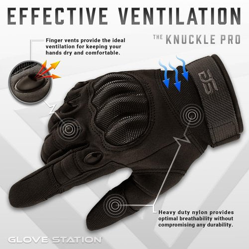 Glove Station Tactical Gloves for Men – Touchscreen Utility Gear with Hard Knuckle Protection Used in Motorcycle, Airsoft, Combat, Police, Shooting & Outdoor Work Black - Hard Knuckle Large
