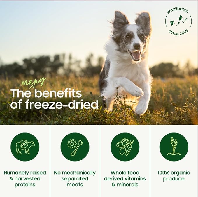 smallbatch Pets Freeze Dried Raw Dog Food, Lamb Recipe, 14 oz, Organic High Protein Dog Food, Grain Free, Made in The USA, Humanely Raised Meat, Single Protein, for Picky Eaters, Hydrate & Serve