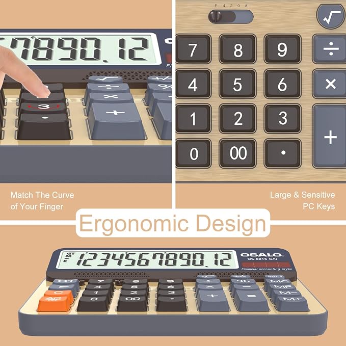 Desktop Calculator Extra Large 5-Inch LCD Display 12-Digit Big Number