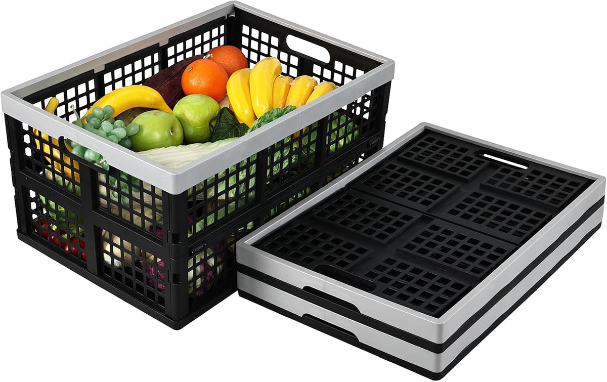 42 L Black Foldable Milk Crates, 3 Pack Large Plastic Storage Crates