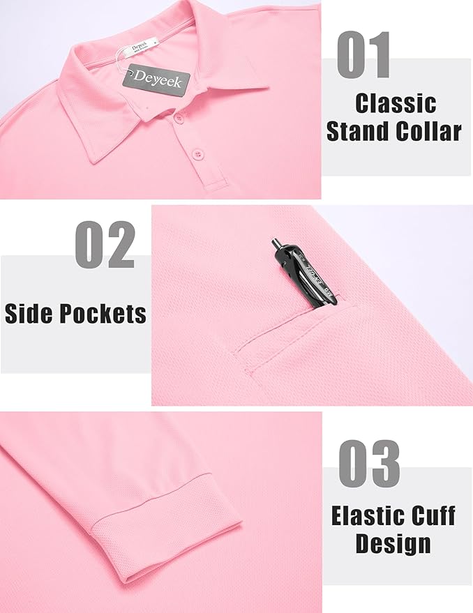 Deyeek Men's Polo Shirts Long Sleeve Golf Polo Shirts for Men Quick Dry UPF 50+ Sun Protection Polos Casual Collared Shirts