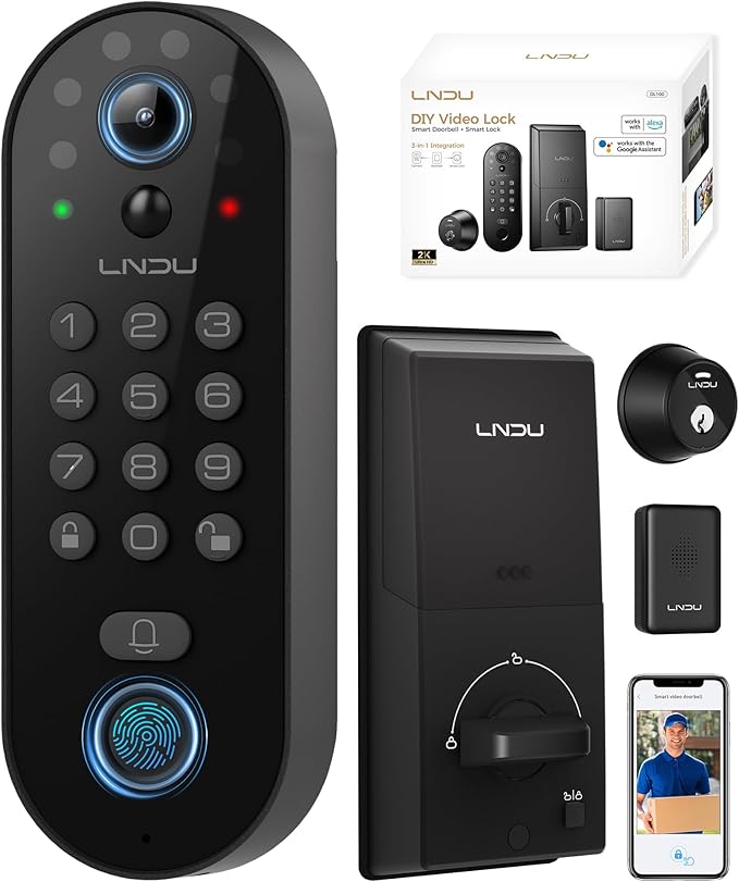 Smart Video Door Lock with 2K Doorbell Camera, Fingerprint & Keypad Keyless