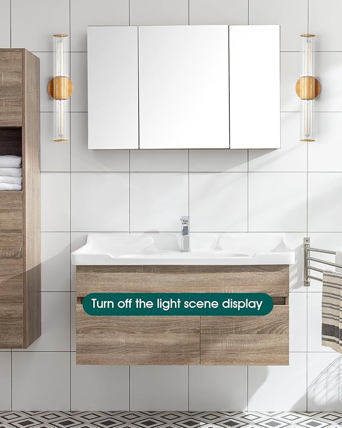 Bathroom Vanity Lighting Fixture, 2-Light Wood Grain Wall Sconce Light Fixture with Clear Glass, E26 Socket Indoor Wall Lamp, Modern Wall Sconce for Mirror Living Room