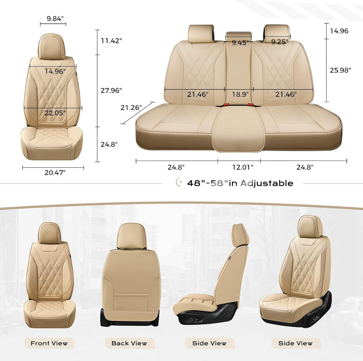 Coverado Car Seat Covers Full Set, Seat Covers for Cars, Front Seat Covers and Back Seat Cover Waterproof Leather Automotive Seat Cover, Universal Car Interior Protectors Cushion for Most Cars