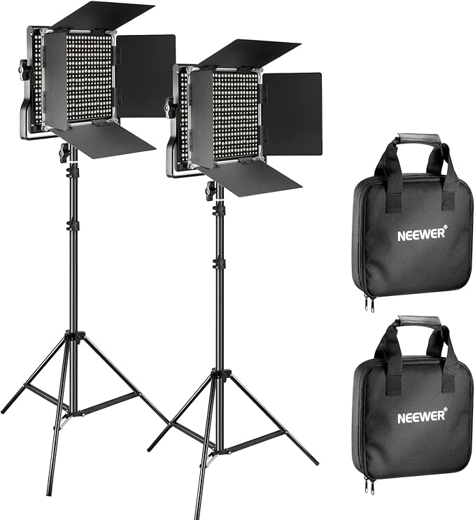 NEEWER 2 Pack Bi Color 660 LED Video Light and Stand Kit: 3200-5600K CRI 96+