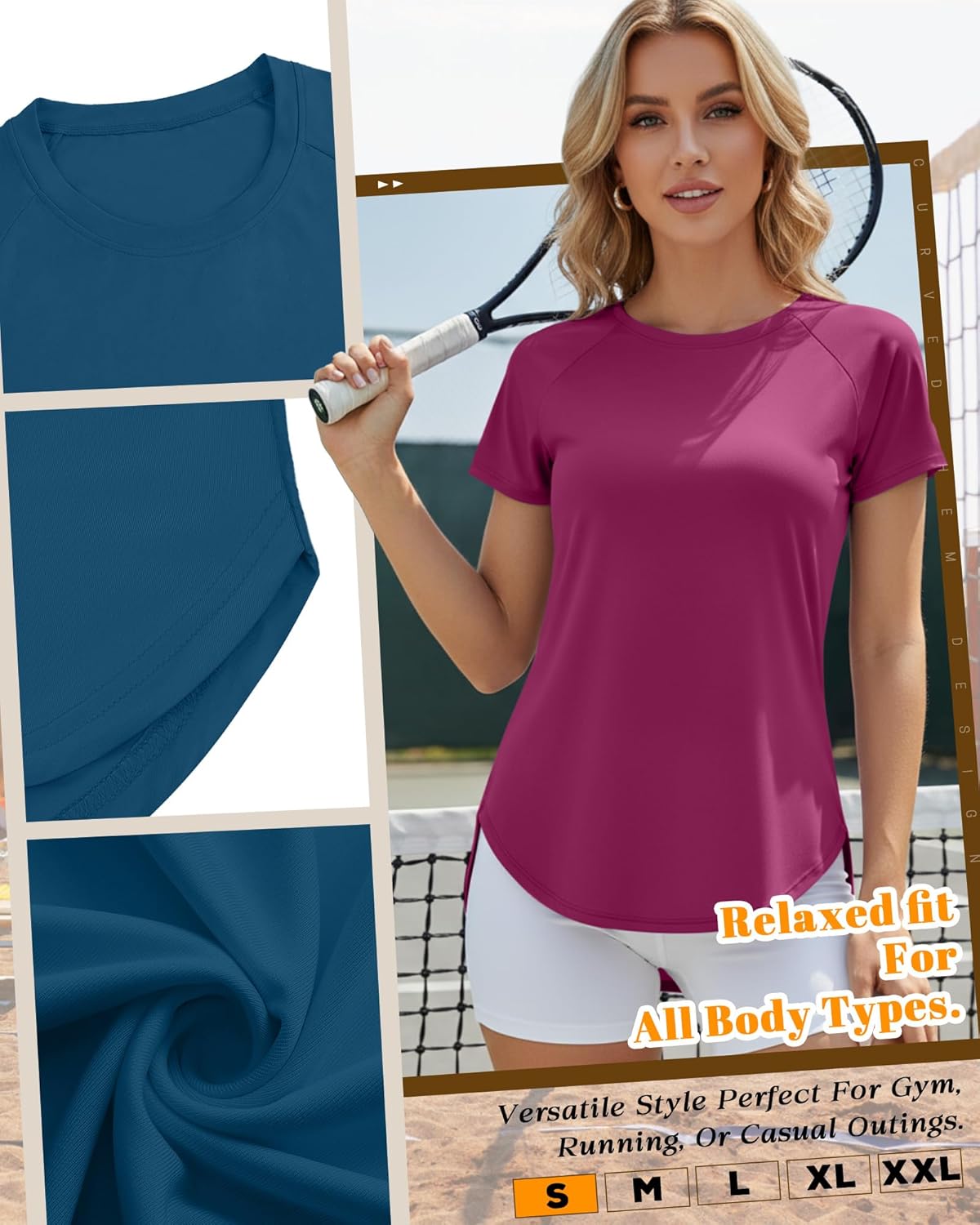 Oakgarden Women's Workout Tops - UV Protection, Quick Dry, Short Sleeve - 4 Pack Athletic Shirts