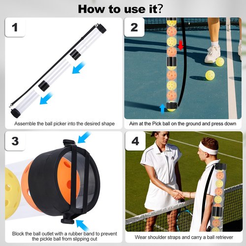Buhobha Pickleball Ball Retriever, 17 Balls Pickleball Pickup Tube, Tennis Ball Tube Picker Upper with Strap, Detachable Ball Picker Upper