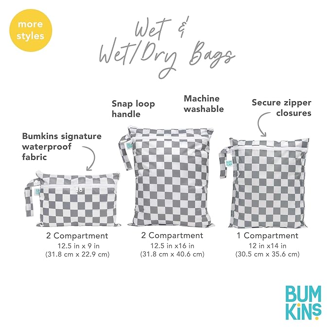 Bumkins Waterproof Wet Bag for Baby, Travel, Swim Suit, Cloth Diapers, Pump Parts, Pool, Beach, Gym Clothes, Toiletry, Hook to Stroller, Daycare, Zipper Reusable Wetdry Packing Pouch, Rainbows Blue
