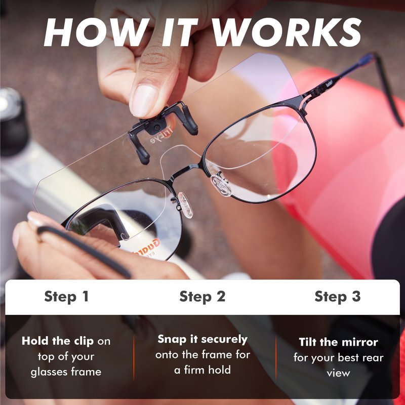 TriEye View Clip On Sunglasses with Rear View Mirror – Clip On Sunglasses Over Prescription Glasses, Flip Up Cycling Eyewear for Men & Women – Clear Lens, 145mm Fit