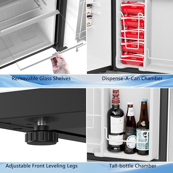 COWSAR 3.2 Cu.Ft Mini Fridge with Freezer for Bedroom Dorm, Silver | Single Reversible Door, 7 Temperature Settings, Energy Saving, 2 Removable Glass Shelves, Small Refrigerator for Apartment
