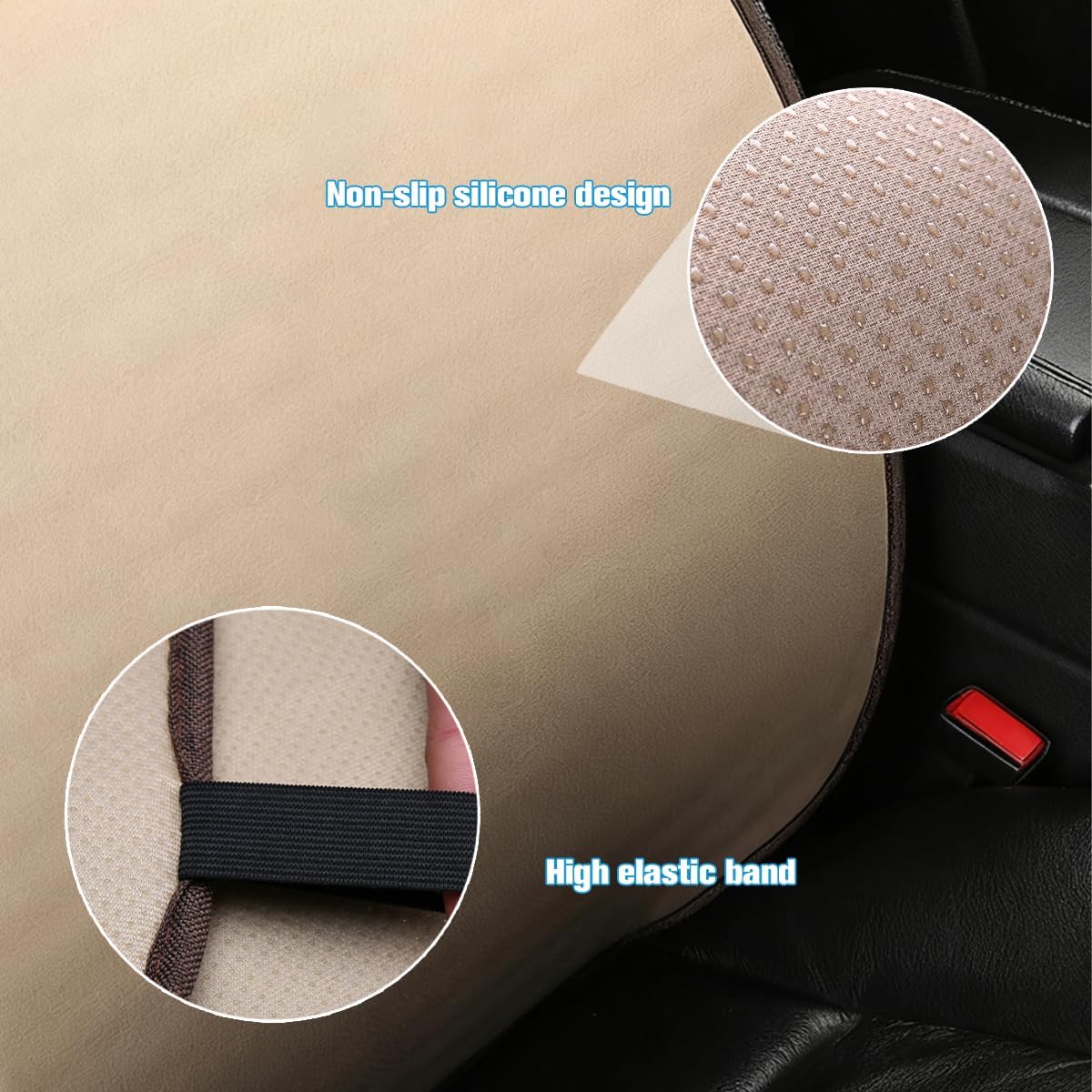 Car Back Seat Cover, Linen Breathable Vehicle Rear Bottom Bench Seat Protector with Storage Pocket, Anti-Slip Comfortable Long Automotive Rear Chair Cover, Universal for Vehicles (Coffee)
