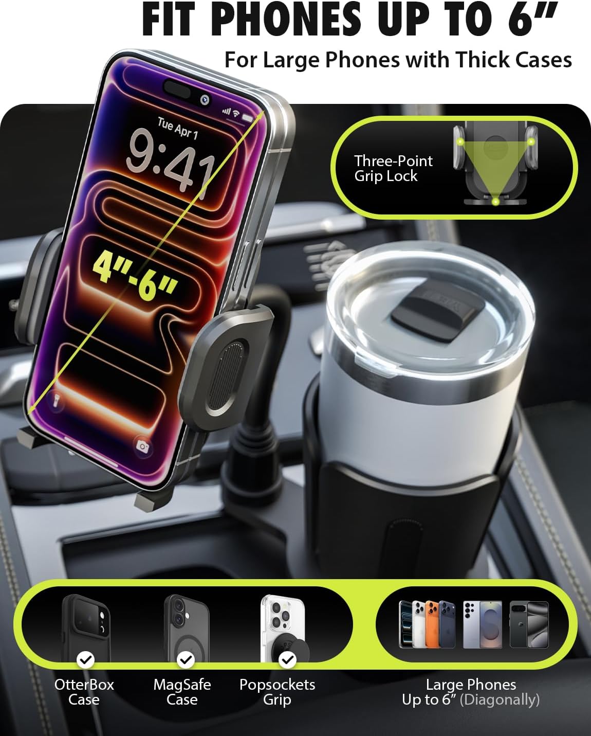 Bracketron TripGrip 2.0 Cup Holder Phone Mount, Metal Gooseneck