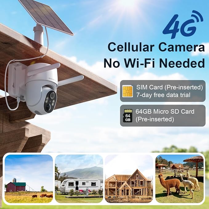 HOSAFE.COM 4G LTE Cellular Security Camera No Internet Needed, 2K Solar No WiFi