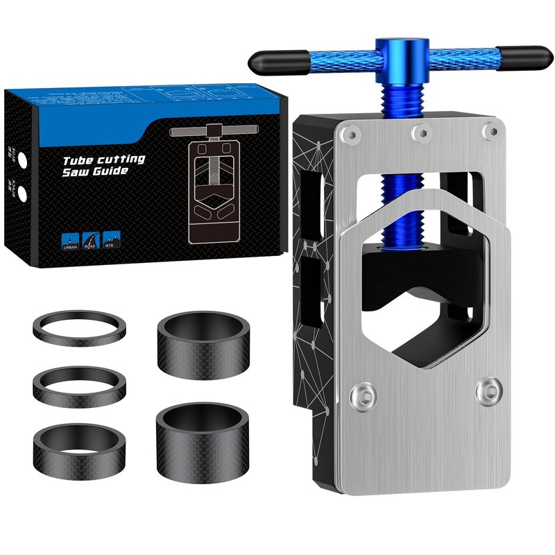 Pawfly Bike Saw Guide for Road Mountain Bike Fork Steerer Seat Post Handlebar, Adjustable Cut Saw Guide with 1-1/8" Carbon Headset Spacers, Carbon Fiber Aluminum Alloy Tube Cutting Tool Cutting Guide