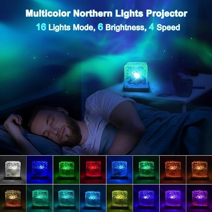 RICHMYC Ocean Wave Projector Light, 16 Colors Gradual Rotating Water Lamp with Remote Control, Beach Decor Sea Themed Northern Lights Projector for Office Bedroom Bar Restaurant(Cordless)