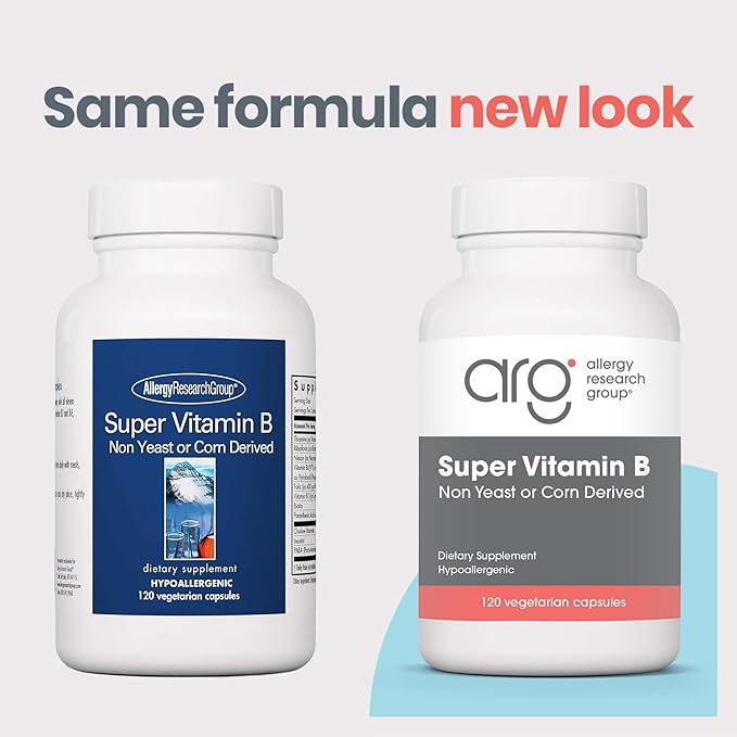Allergy Research Group Super Vitamin B Complex - Vitamin B for Men & Women, Vitamin B Supplement, Vitamin B12, Vitamin B6, Vegetarian Capsules, Corn-Free, Yeast-Free - 120 Count
