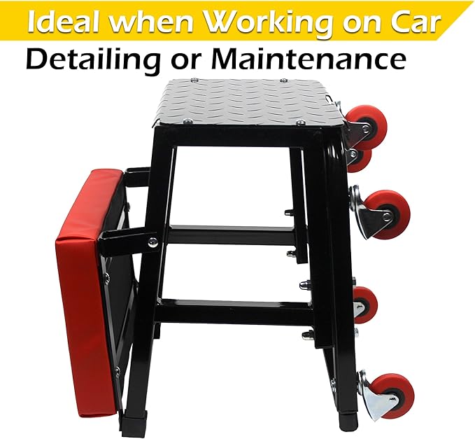 MaxWorks 50880 Garage Creeper Seat and Stool Combo, Workshop Seat with 300 Lbs Capacity, Mechanics Stool with Wheels