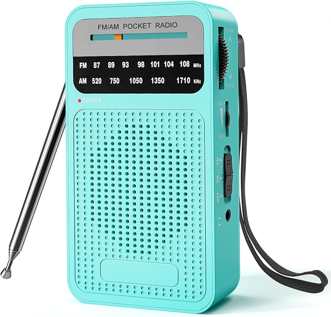Portable Radio AM FM with Best Reception, Goodes Transistor Radio with Loud Speaker, 2AA Battery Operated, Headphone Jack for Indoor, Outdoor and Emergency Use-Green