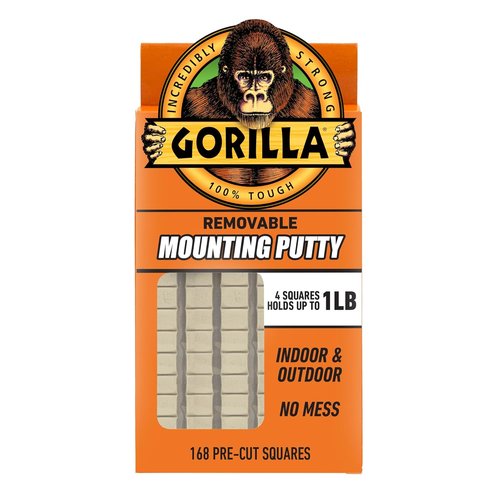 Gorilla Mounting Putty - Non-Toxic Removable Wall Putty in Natural Tan | 168 Pre-Cut Squares