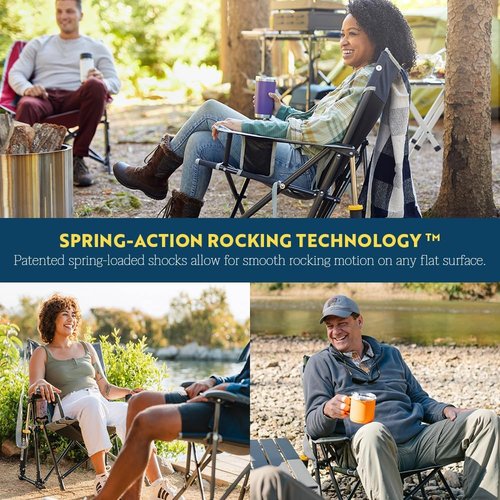 GCI Outdoor Kickback Rocker Camping Chair - Portable Folding Rocking Chair with Drink Holder & Durable Armrests - Loden Green