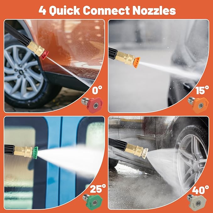 Goplus Electric Pressure Washer, 2400 PSI 1.7 GPM High Pressure Power Washer w/4 Quick Nozzles & Universal Wheels, Portable Pressure Washer IPX5 Car Wash Machine, Cleaning Garden Car Floor (Orange)