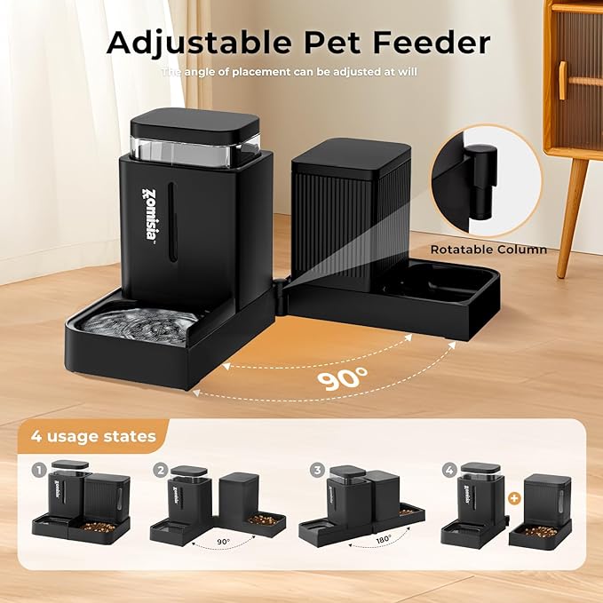 Gravity Cat Feeder and Water Dispenser, 2 in 1 Cat Self Feeder with 180 Degree Rotatable, 2 Pack Automatic Feeding Large Capacity for Small Medium Dog Puppy Kitten, White, 0.8 Gallon x 2