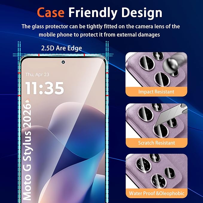 Designed for Motorola Moto G Stylus 5G 2026 Tempered Glass Screen Protector +