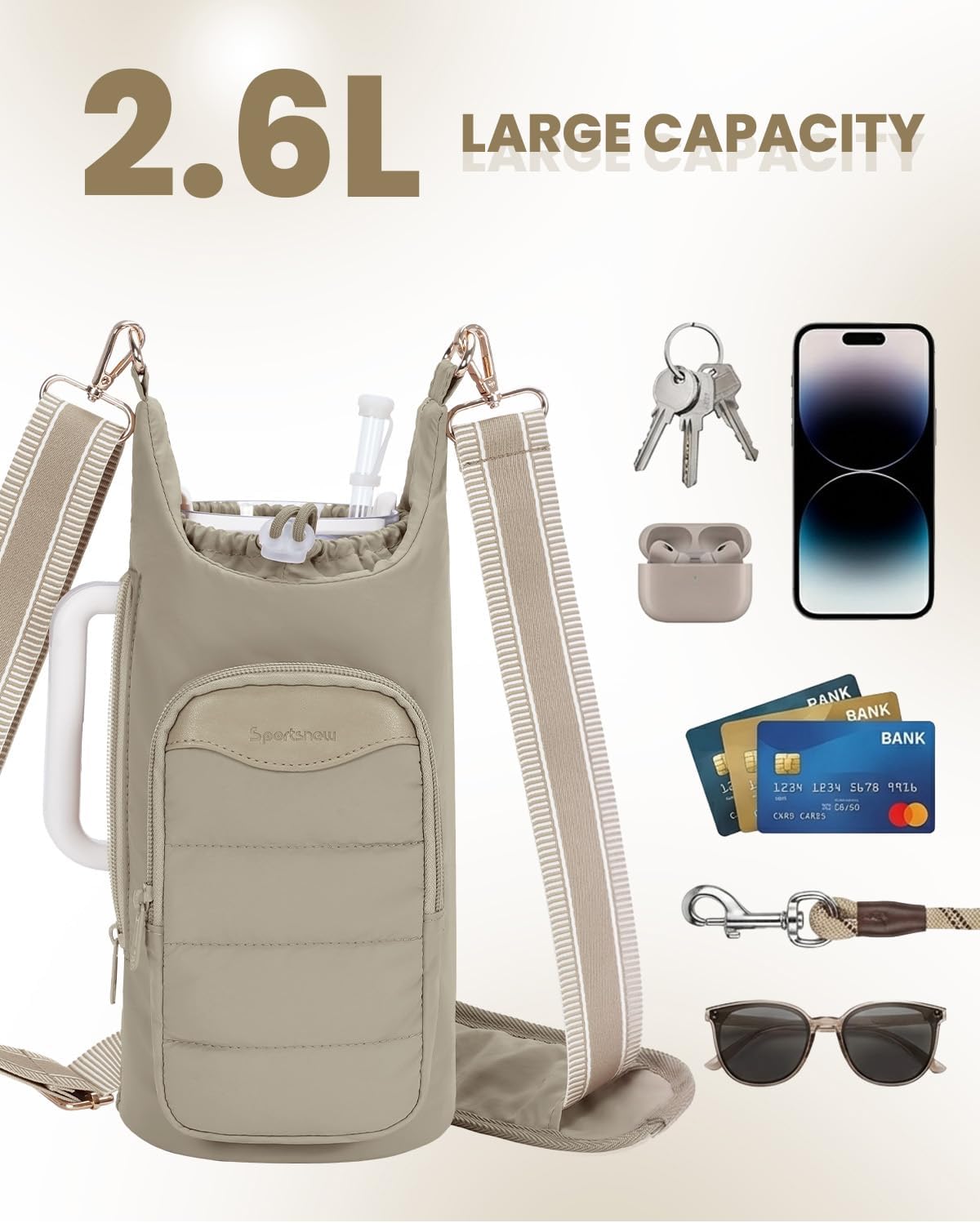 Sportsnew Water Bottle Holder - 30oz/40oz Tumbler Carrier Bag with Phone Pocket & RFID Protection
