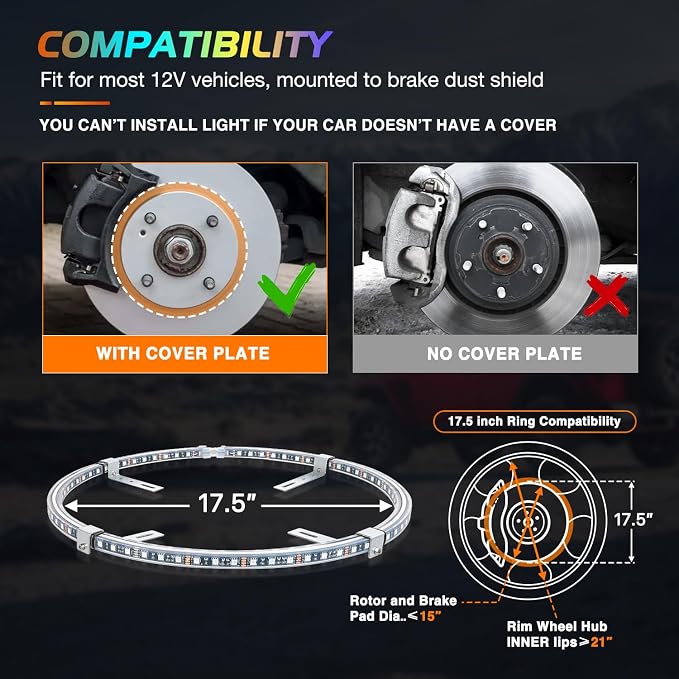 Nilight 4PCS 17.5inch Double Row Wheel Ring Lights Dream Color