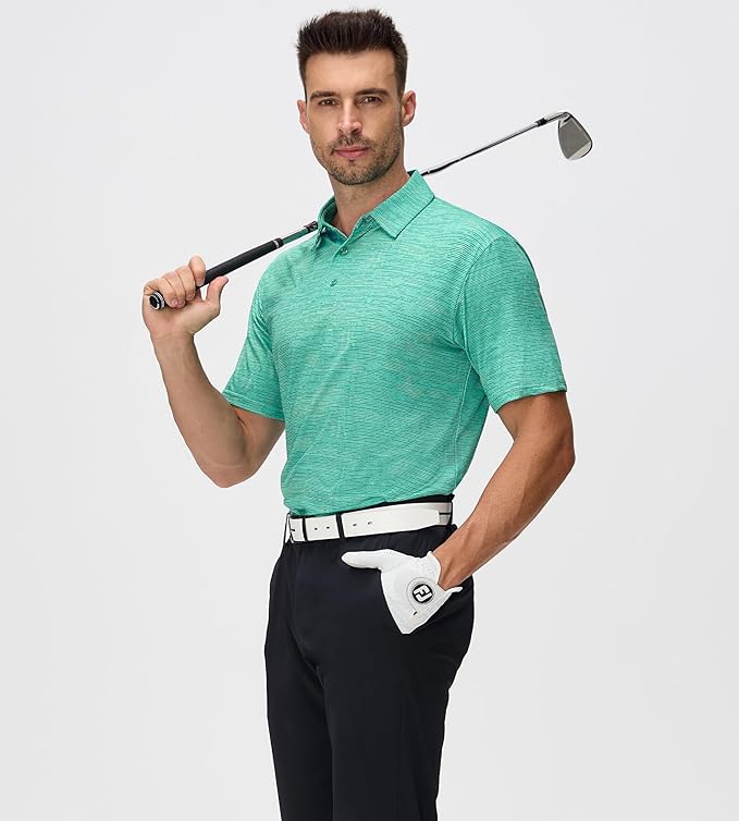 Esabel.C Jacquard Golf Shirts for Men Moisture Wicking Short Sleeve Performance Dry Fit Active Mens Polo Shirts
