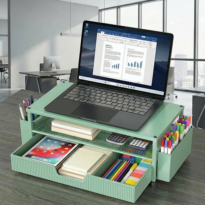 ECOLOVI Desk Organizer and Accessories, 2-Tier Computer Monitor Stand Rise