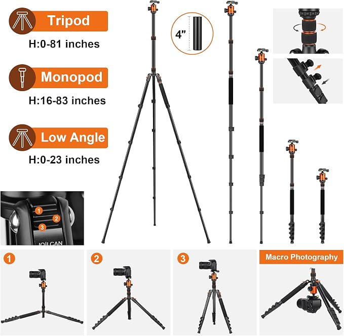 JOILCAN Tripod for Camera, Heavy Duty Travel Tripod for Binoculars Spotting