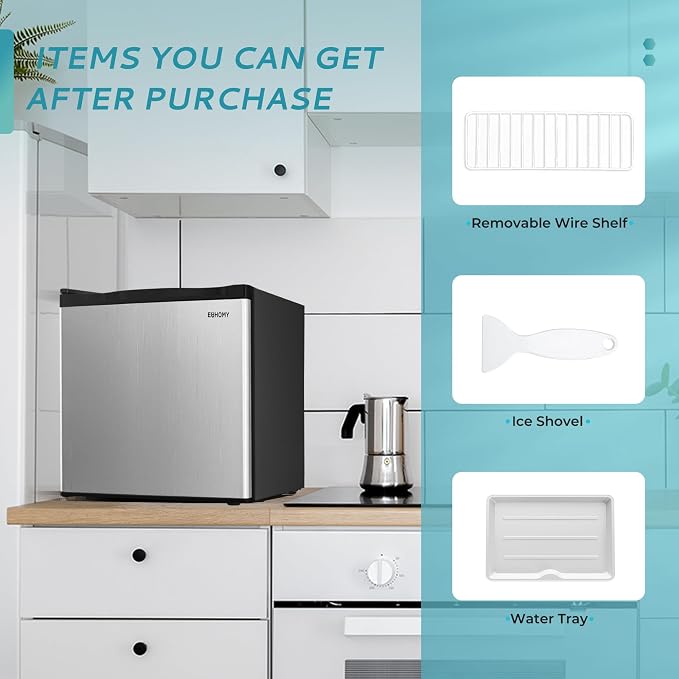 EUHOMY 1.7 Cu.Ft Mini Fridge, Reversible Single Door Compact Refrigerator, Energy Saving, Adjustable Thermostat, Mini Fridge for Bedroom, Office, Dorm, Silver
