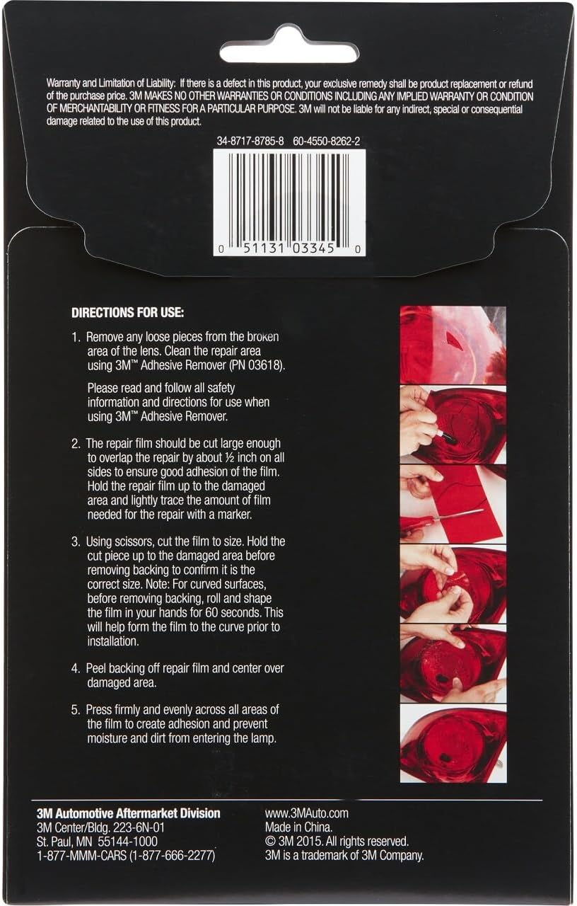 3M Auto High-Strength Lens Repair Film, 3.5 in x 7.75 in, Assorted Sheets: Red / Amber / Clear, Weatherproof & Airtight Seal, Flexible Film Repairs Flat or Curved Lenses on Truck & Car Lights (03345)