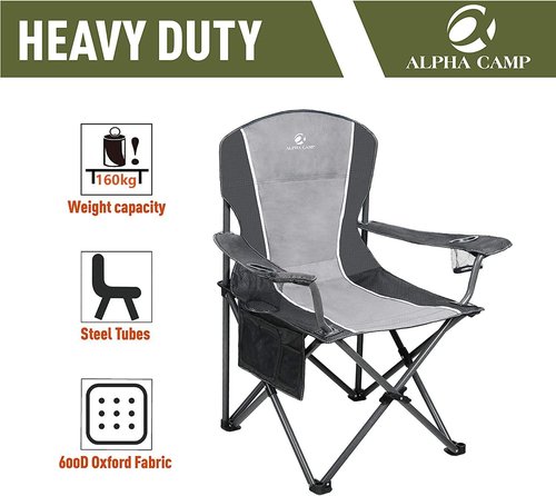 ALPHA CAMP Oversized Camping Chair - Heavy Duty Steel Frame, Supports 350 LBS, Portable with Cup Holder & Padded Arms