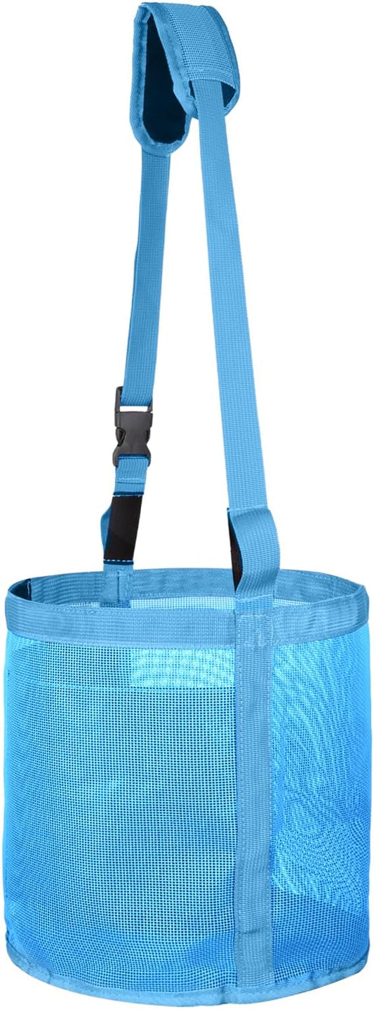Heavy Duty Durable Waterproof Horse Feed Bag with Adjustable Strap - Mesh Grain Design, Comfort Neck Pad & Nose Pad Sky - Blue
