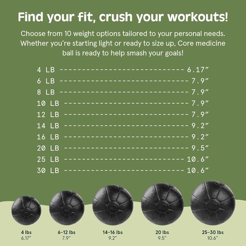 Core Weighted Medicine Ball - Soft Touch Vegan Leather | 4-30 lbs for Strength Training & Balance Workouts