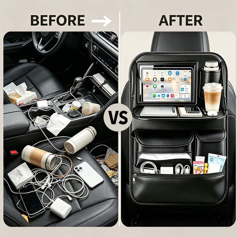1 Pack Backseat Car Organizer with Foldable Anti-Sag Tray & Tablet Window