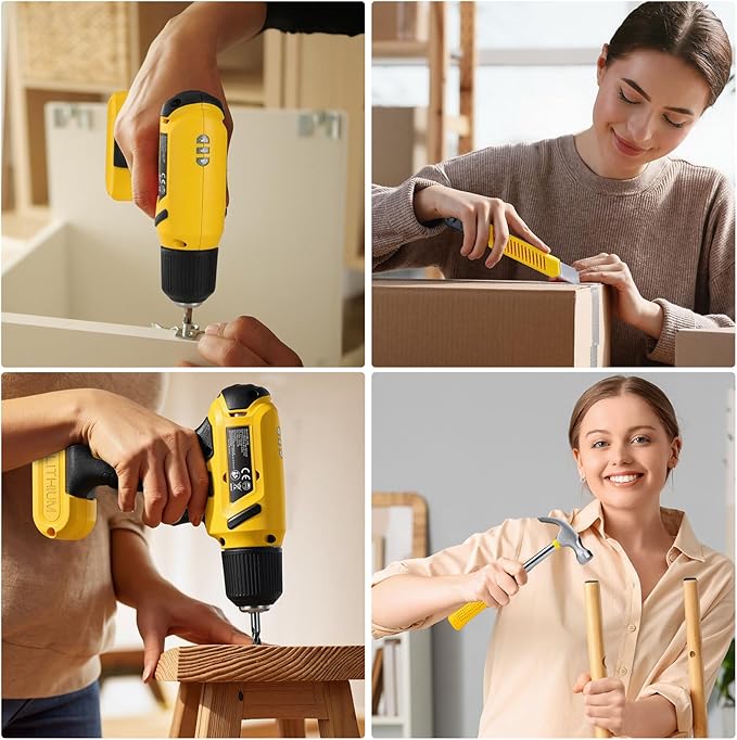 TLGREEN 101 Pcs 8V Cordless Drill and Tool Set,USB-C Rechargeable Power Tool Kit with Brushless Motor & Fast Charge,Lightweight Home Tool Kit for DIY,Repair,and Maintenance with Storage Case（Yellow)
