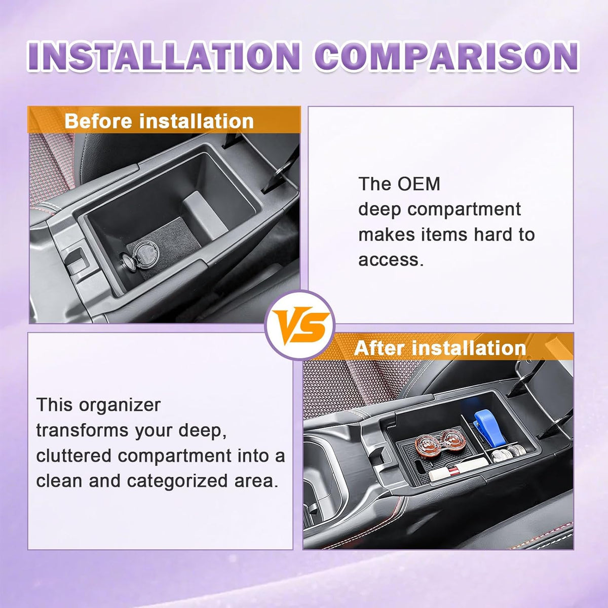 RUNROAD Center Console Organizer Tray Compatible with 2025 Nissan Kicks Accessories, Insert Armrest Storage Tray For Kicks S SV SR Middle Console Dividers Custom Coin Holder Glove Compartment