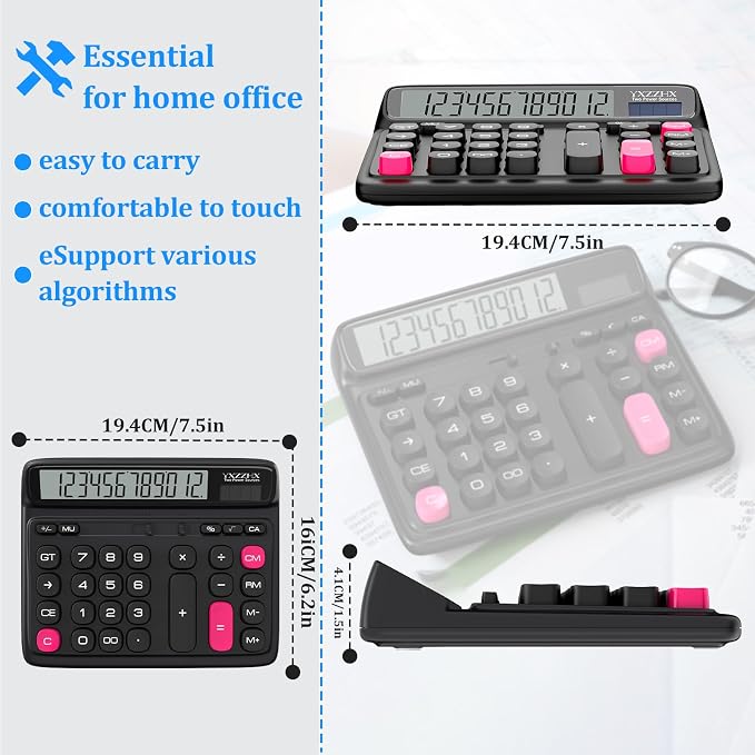 Desktop Calculator with Extra Large 5-Inch LCD Display, 12-Digit Two Way Power