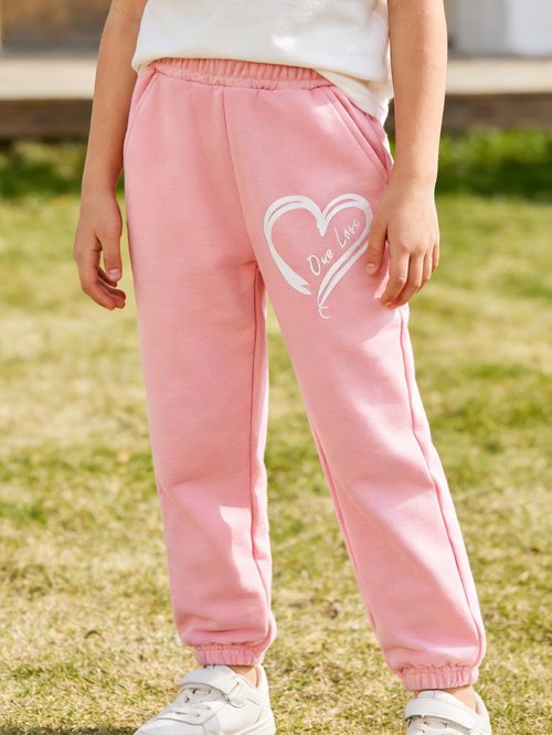 Fdqin Girls' 3 Pcs Letter Graphic Print Sweatpants Kids Athletic Joggers Pants with Pockets Black Gray Pink 7-8Years